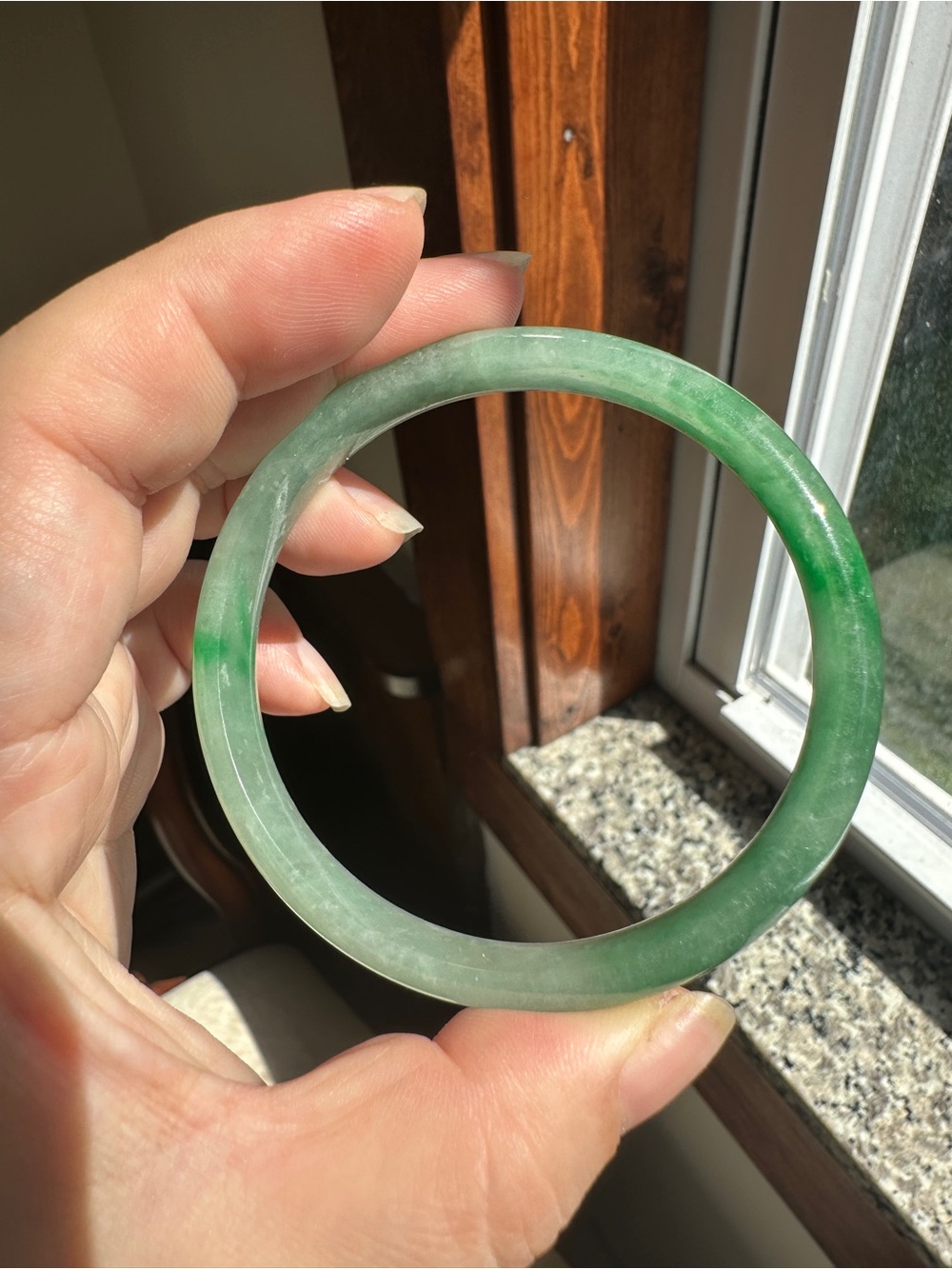 55mm Natural Green Jadeite Jade Bangle Bracelet Burmese Jade Flat Band 7.5"